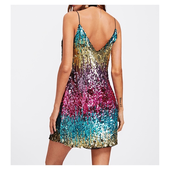 Multicolor Sleeveless Sequin Cami Party Dress - Picture 4 of 4